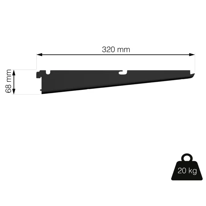 Tartó drótpolcokhoz 320 mm 20 kg fekete matt
