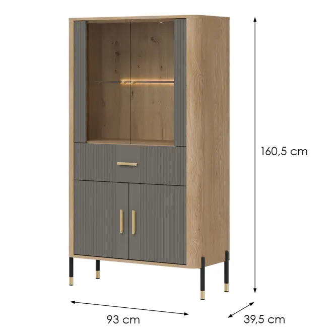 Vitrin Alacsony Dante Dt12 Tölgy Cremona/Szürke