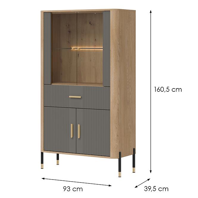 Vitrin Alacsony Dante Dt12 Tölgy Cremona/Szürke