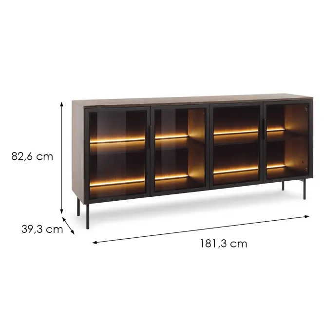 Komód Lumi B 181 4d + Led Tölgy Dunin + Fekete