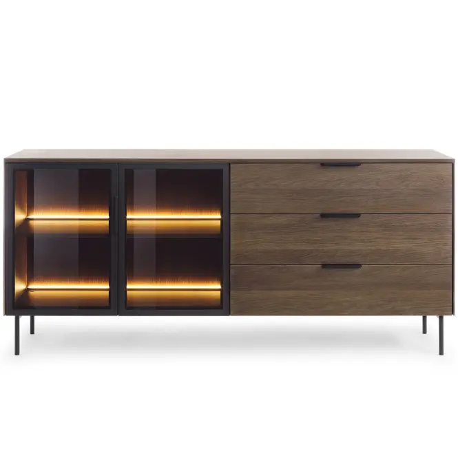 Komód Lumi C 181 2d3s + Led Tölgy Dunin + Fekete