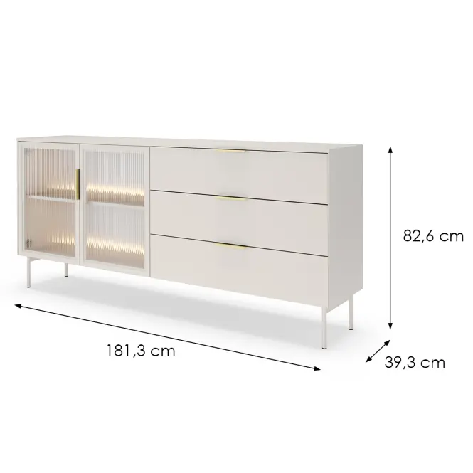 Komód Lumi C 181 2d3s + Led Kasmír