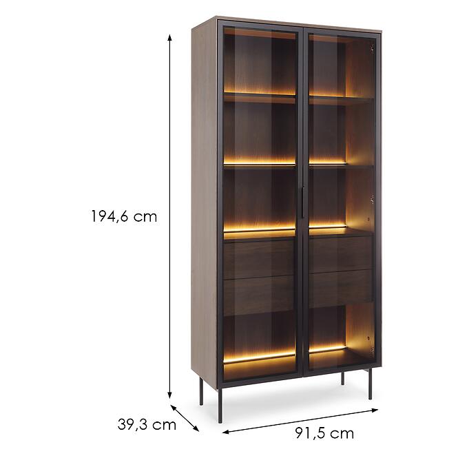 Vitrin Lumi Magas A 91 2d2s + Led Tölgy Dunin + Fekete