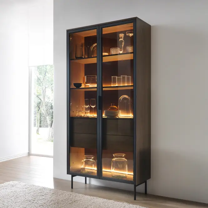 Vitrin Lumi Magas A 91 2d2s + Led Tölgy Dunin + Fekete