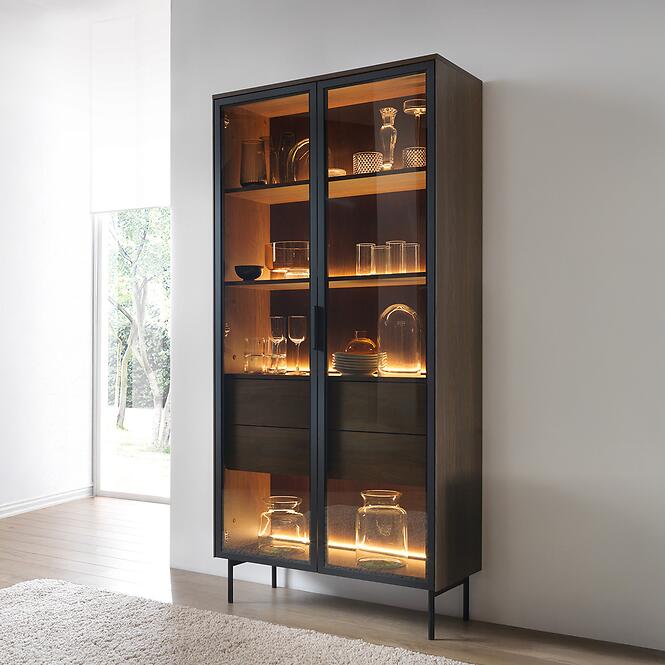 Vitrin Lumi Magas A 91 2d2s + Led Tölgy Dunin + Fekete