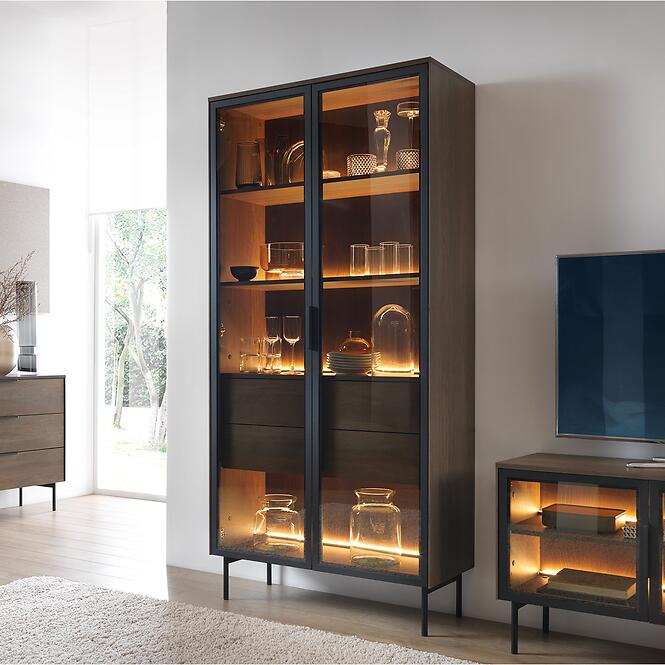 Vitrin Lumi Magas A 91 2d2s + Led Tölgy Dunin + Fekete