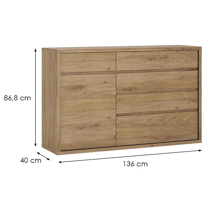 Komód 1d-5s Shetland Typ 42 tölgy Shetland/szürke
