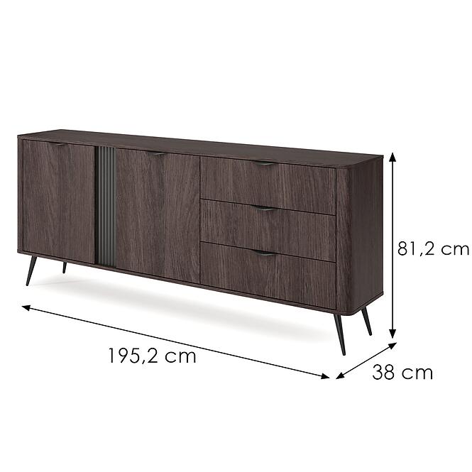 Komód 195 2d3s Veris D tölgy Dunin + Fekete,2
