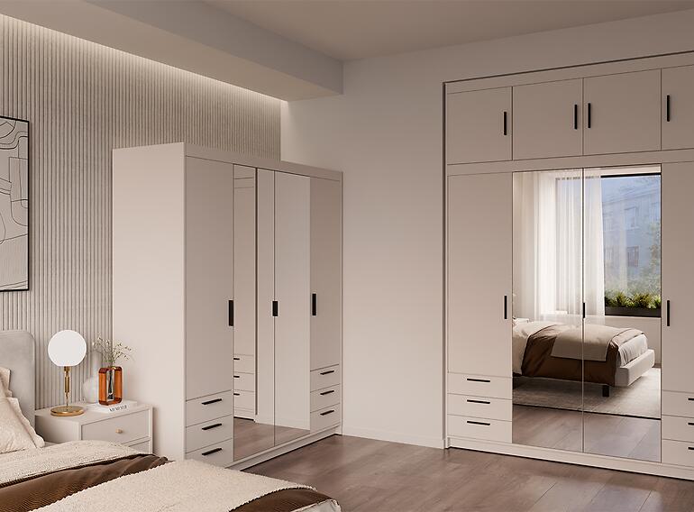 Szekrény Elena 4D 6S tükör homokbézs