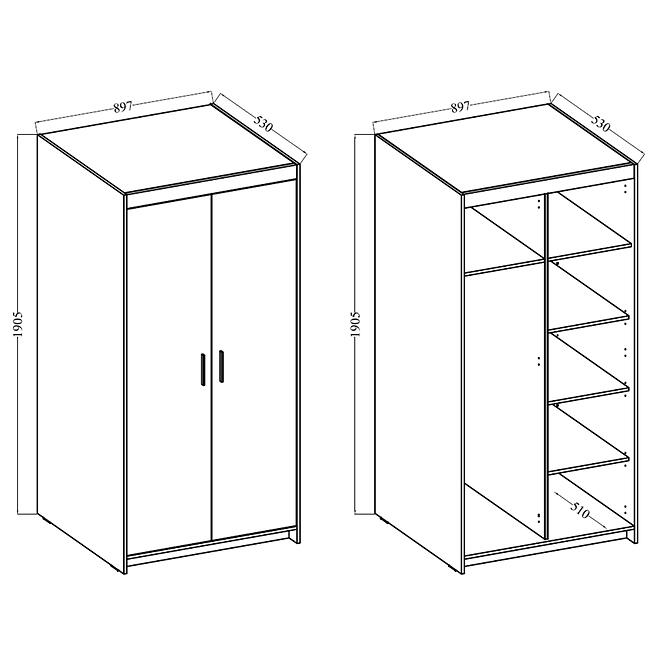 Szekrény Elena 2D tölgy olajozott,9