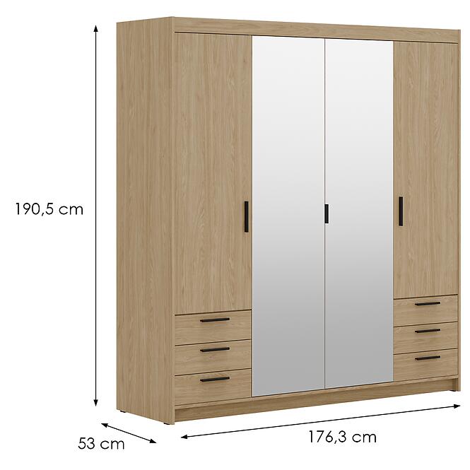 Szekrény Elena 4D 6S tükör tölgy olajozott,3