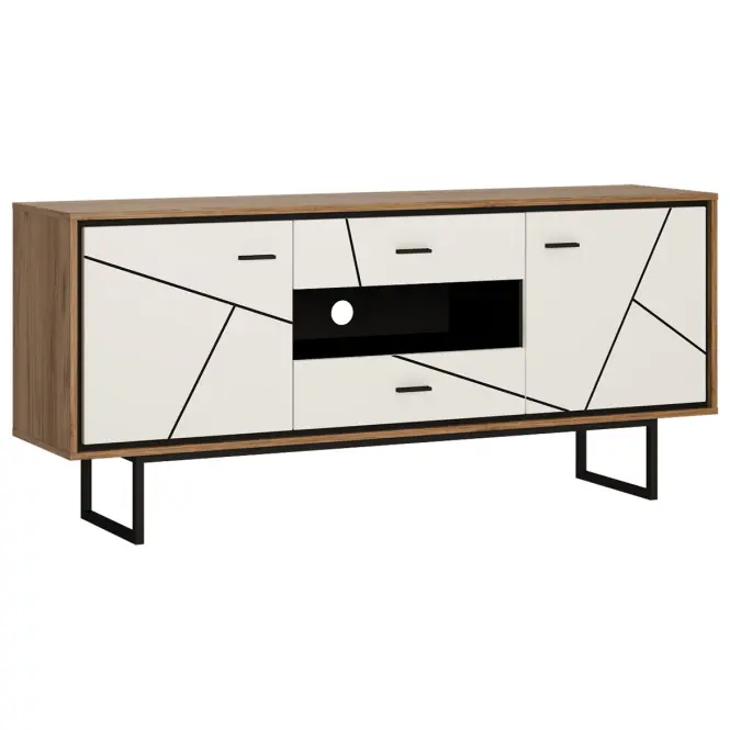 Komód Brolo BROK01 2D2S tölgy catania/fekete gyöngy/mdf fehér HG
