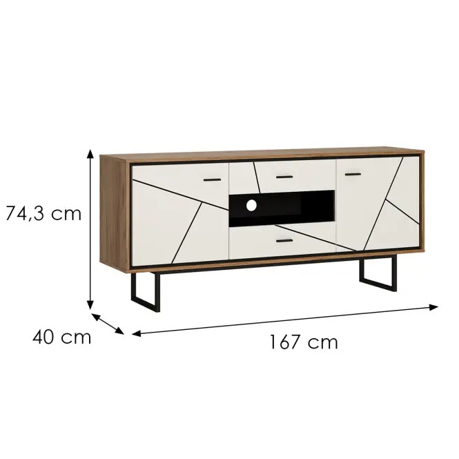 Komód Brolo BROK01 2D2S tölgy catania/fekete gyöngy/mdf fehér HG,2