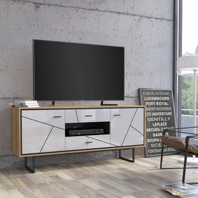 Komód Brolo BROK01 2D2S tölgy catania/fekete gyöngy/mdf fehér HG,4