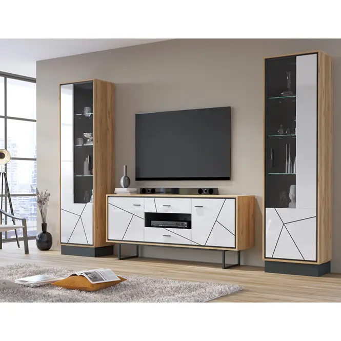 Komód Brolo BROK01 2D2S tölgy catania/fekete gyöngy/mdf fehér HG,5