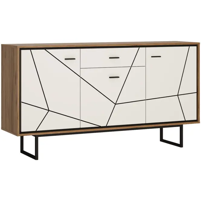 Komód Brolo BROK04 3D1S tölgy catania/fekete gyöngy/mdf fehér HG