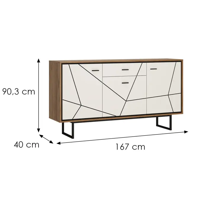 Komód Brolo BROK04 3D1S tölgy catania/fekete gyöngy/mdf fehér HG,2