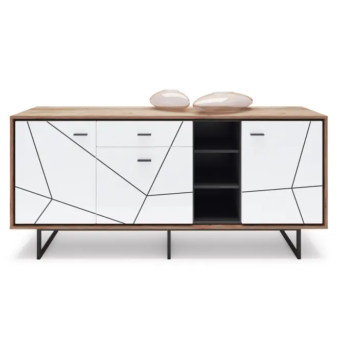 Komód Brolo BROK06 3D1S tölgy catania/fekete gyöngy/mdf fehér HG