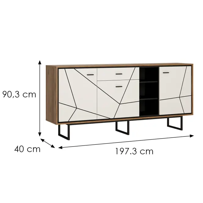 Komód Brolo BROK06 3D1S tölgy catania/fekete gyöngy/mdf fehér HG,2