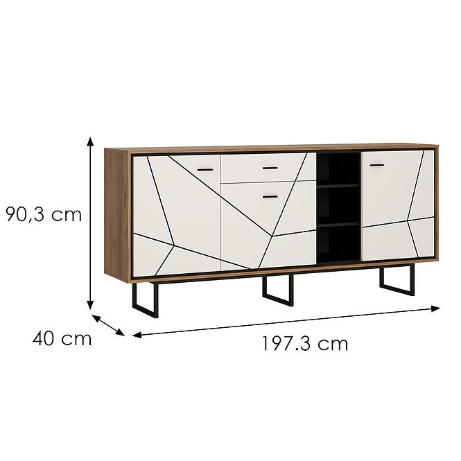 Komód Brolo BROK06 3D1S tölgy catania/fekete gyöngy/mdf fehér HG,2