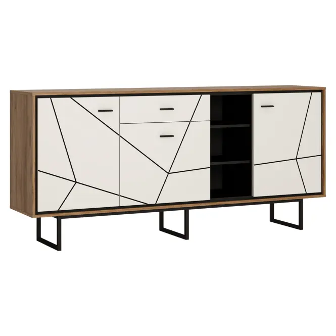 Komód Brolo BROK06 3D1S tölgy catania/fekete gyöngy/mdf fehér HG