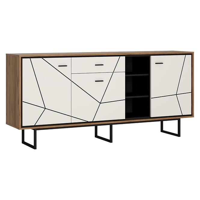 Komód Brolo BROK06 3D1S tölgy catania/fekete gyöngy/mdf fehér HG,3