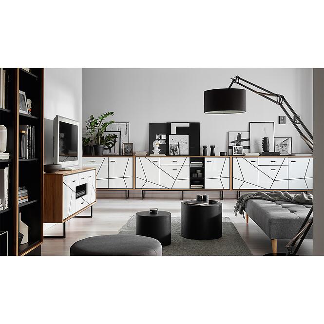 Komód Brolo BROK06 3D1S tölgy catania/fekete gyöngy/mdf fehér HG,5