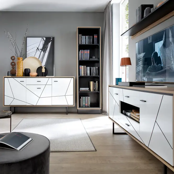 Komód Brolo BROK06 3D1S tölgy catania/fekete gyöngy/mdf fehér HG,8