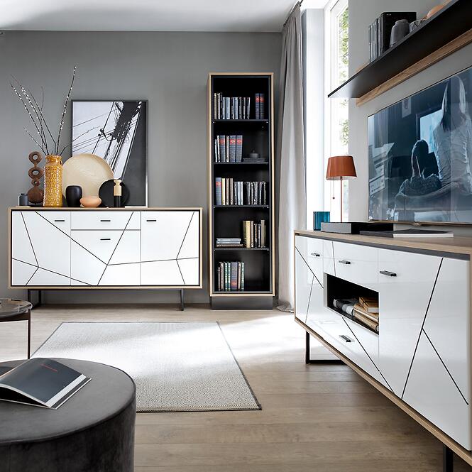 Komód Brolo BROK06 3D1S tölgy catania/fekete gyöngy/mdf fehér HG,8