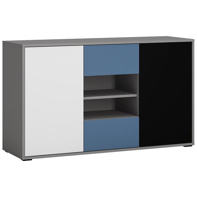 Komód Laser LASK02B 2D2S platina szürke/fekete gyöngy/alpesi fehér/kék