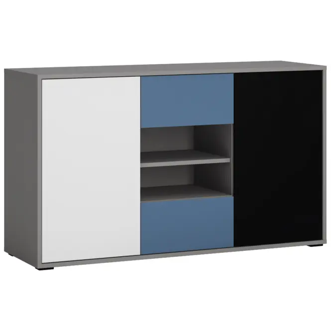 Komód Laser LASK02B 2D2S platina szürke/fekete gyöngy/alpesi fehér/kék
