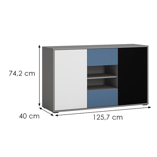 Komód Laser LASK02B 2D2S platina szürke/fekete gyöngy/alpesi fehér/kék