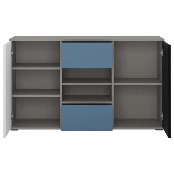 Komód Laser LASK02B 2D2S platina szürke/fekete gyöngy/alpesi fehér/kék,3