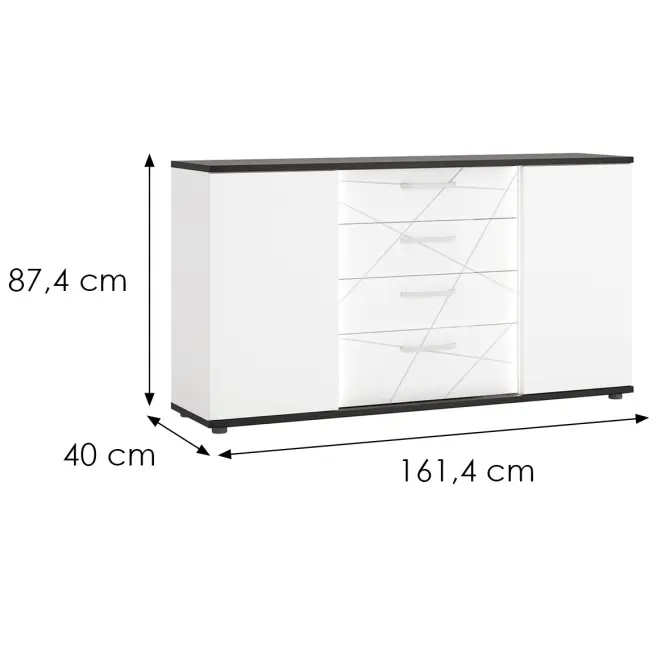 Komód Venezia VENK01 2D4S fehér alpesi/tölgy vicenza fekete/mdf fehér L,2