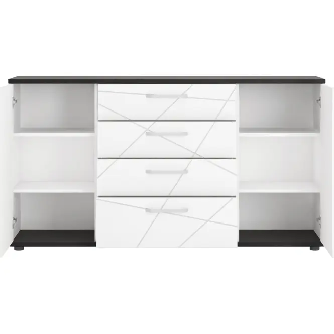 Komód Venezia VENK01 2D4S fehér alpesi/tölgy vicenza fekete/mdf fehér L,3