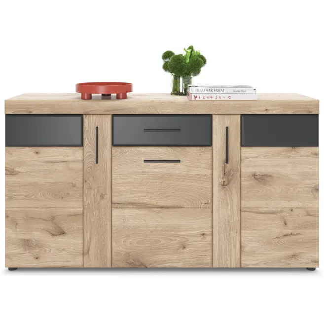 Komód Grano GRNK01 3D1S tölgy viking/pvc tölgy viking/pvc szürke terület,4
