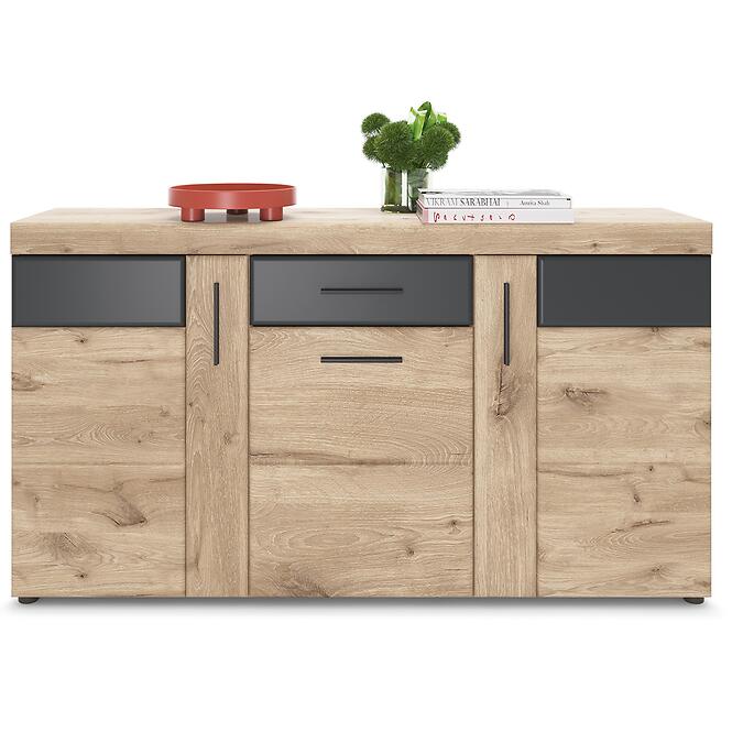 Komód Grano GRNK01 3D1S tölgy viking/pvc tölgy viking/pvc szürke terület,4