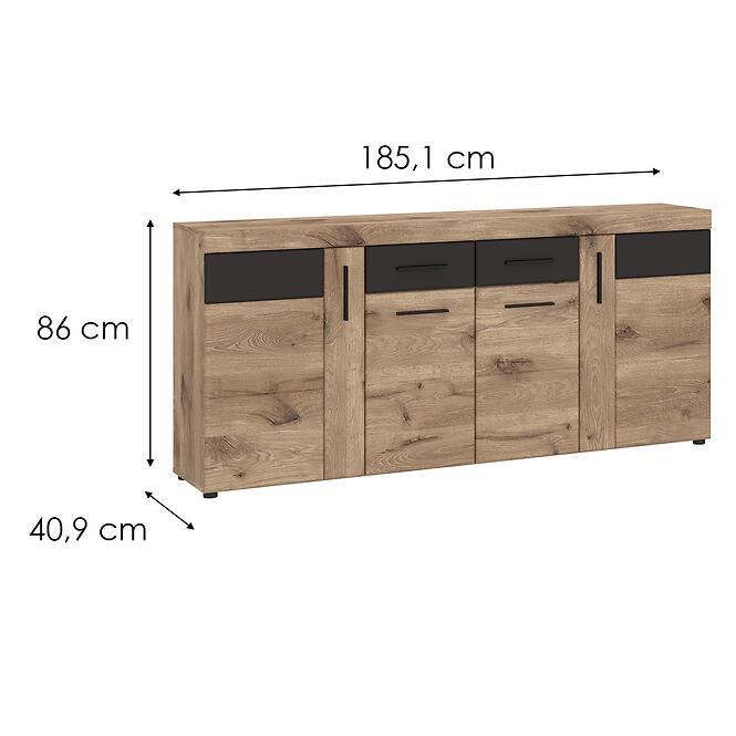 Komód Grano GRNK03 4D2S tölgy viking/pvc tölgy viking/pvc szürke terület,2