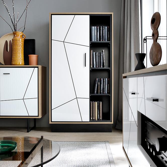 Regál Brolo BROR01 1D tölgy catania/fekete gyöngy/mdf fehér hg