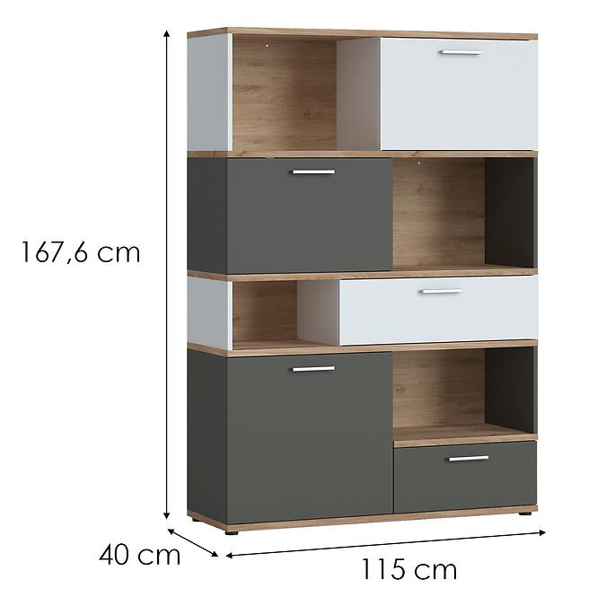Regál Twenty TWER01 3D2S tölgy honey castello/alpesi fehér/grafit szürke,2
