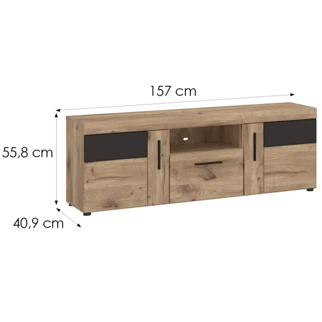 Komód RTV Grano GRNF01 2D1S tölgy viking/pvc tölgy viking/pvc szürke terület