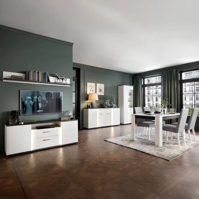 Vitrin Venezia VENV01L 2D alpesi fehér/tölgy vicenza fekete/mdf fehér l,4