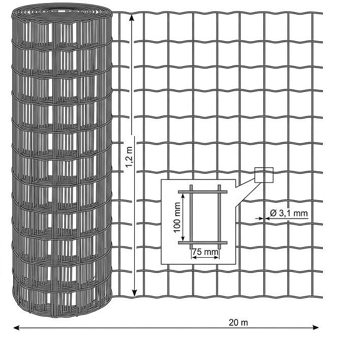 Hegesztett háló 1,2x20 m 100x75 zöld GME1220G