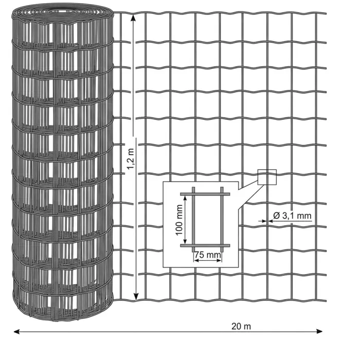 Hegesztett háló 1,2x20 m 100x75 antracit GME1220A,2