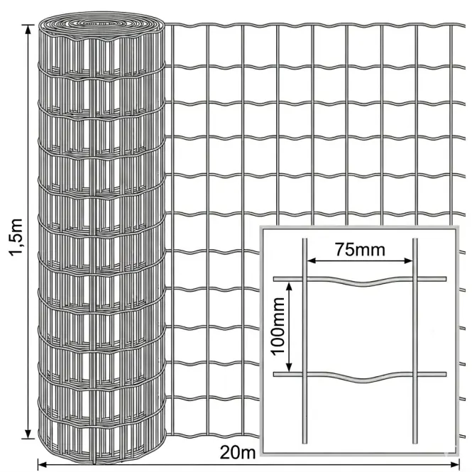 Hegesztett háló 1,5x20 m 100x75 zöld GME1520G