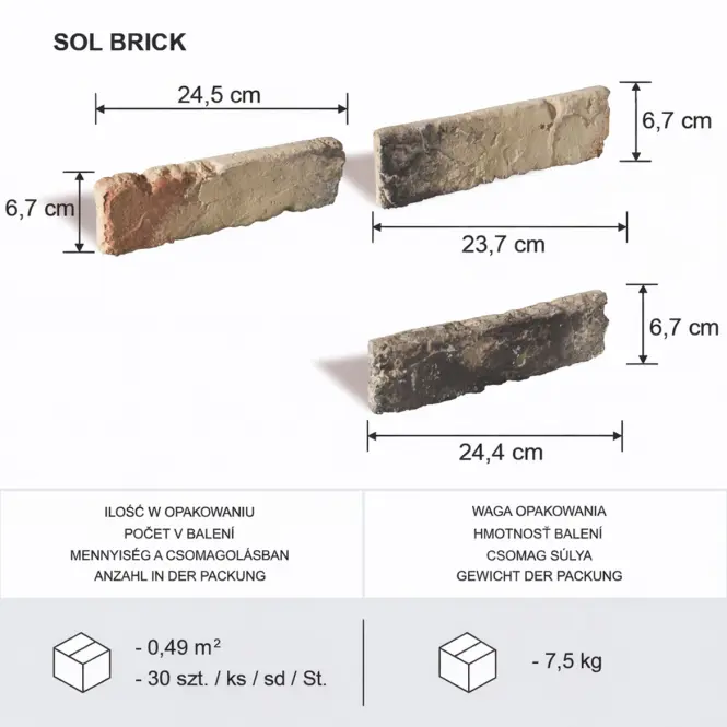 Csempe dekoratív Sol Brick csomag=0,49 m2