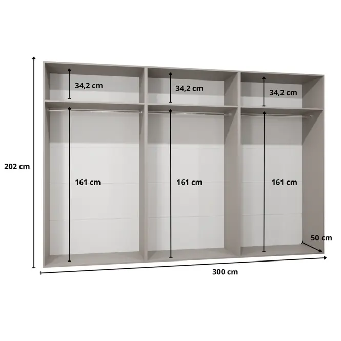 Szekrény Sandi 2-300 (3x100) fehér/arany