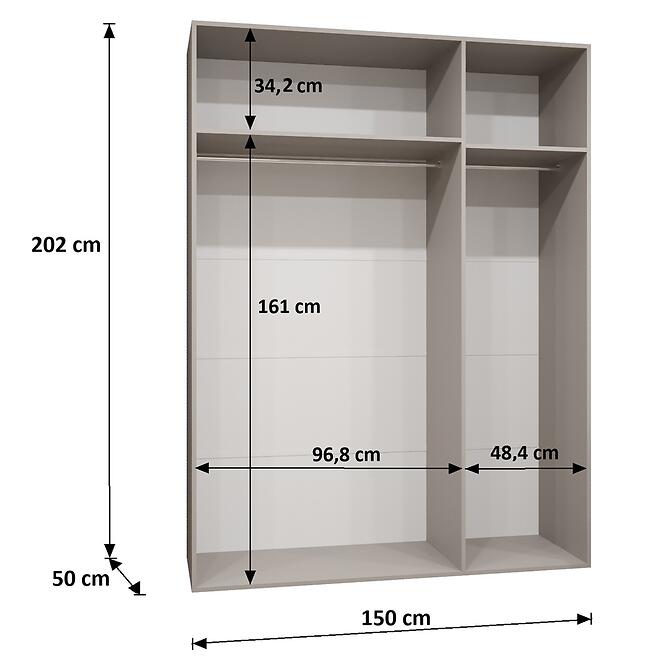 Szekrény Piano 3-150 kasmír/kasmír