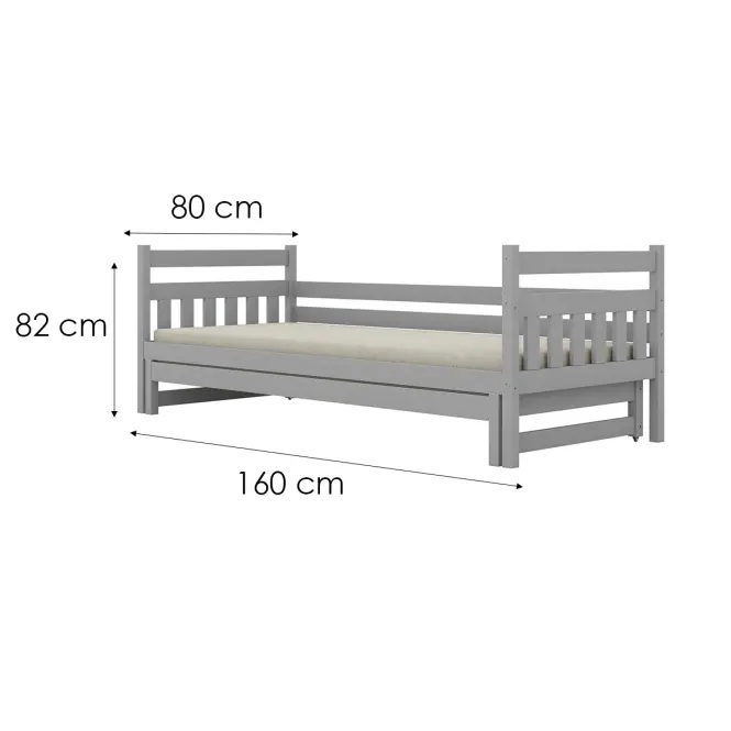 Ágy Dawid pótággyal  80x160 szürke,2
