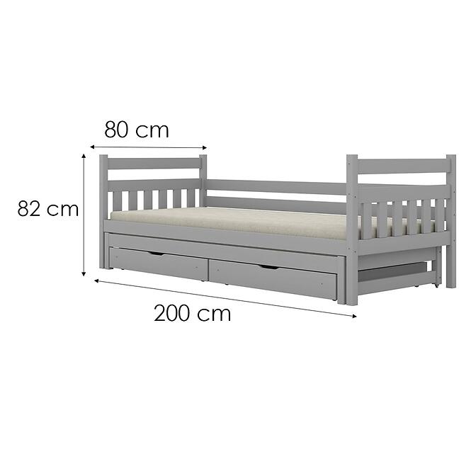 Ágy Dawid pótággyal + fiókok 80x200 szürke